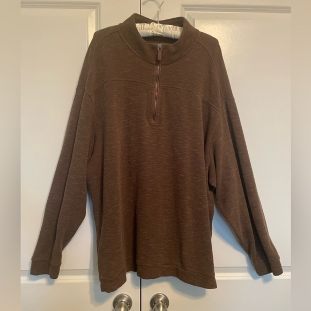 Roundtree & Yorke Men's Pullover Sweater 1/4 Zip Brown 100% Cotton Size 3XB
